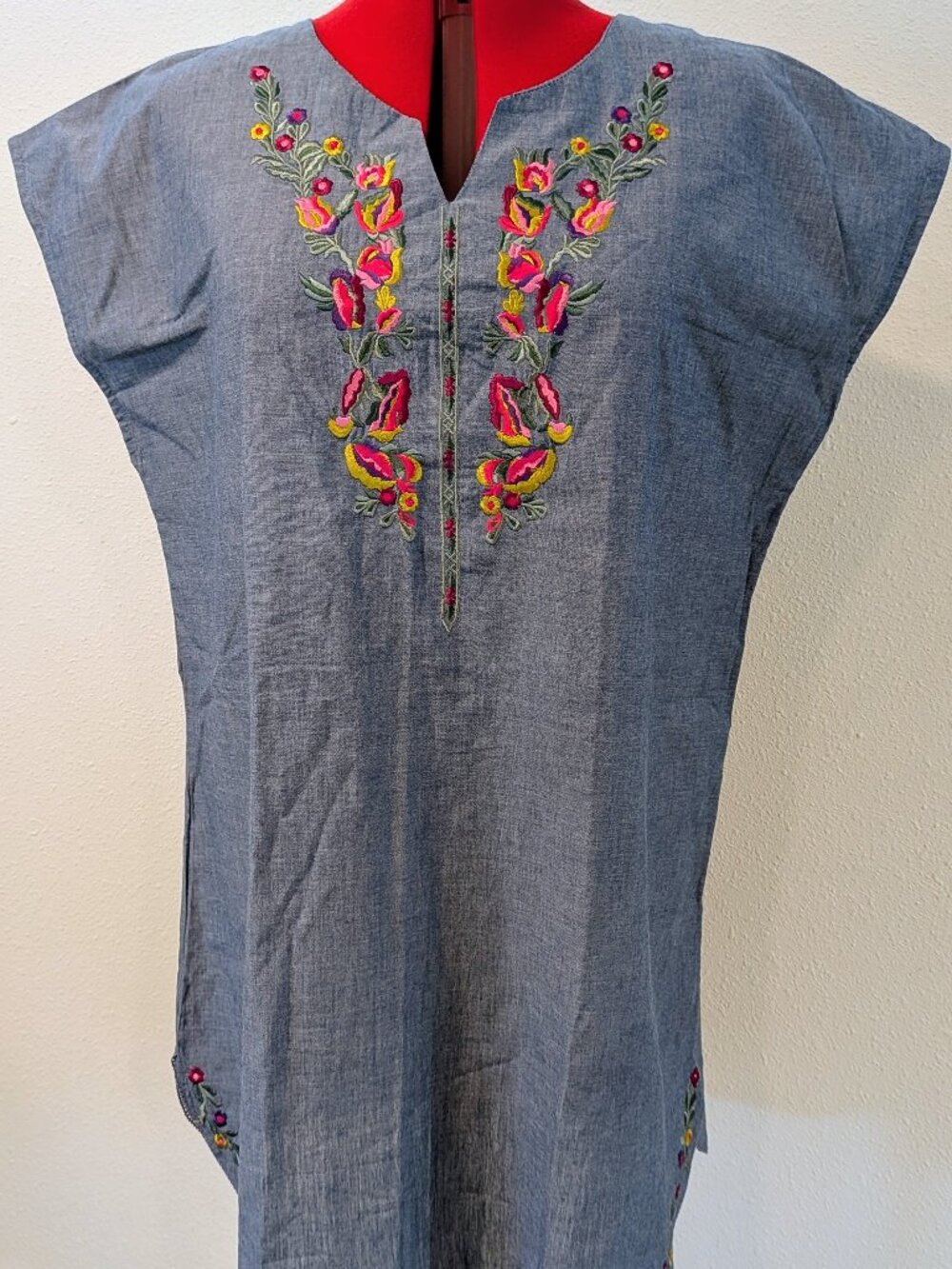NWOT XL Novica Folk Art Floral Embroidery Peasant Boho Cottage Prairie Dress